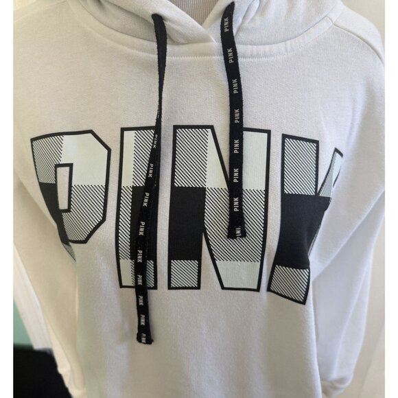 Victorias Secret Pink Sherpa Lined White Logo Hoodie Size Small - Picture 2 of 7